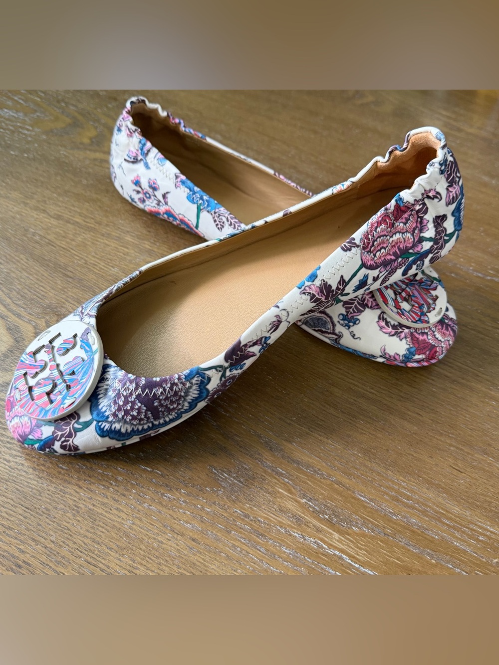 Tory Burch Minnie Floral Leather Ballet Flats Multicolor